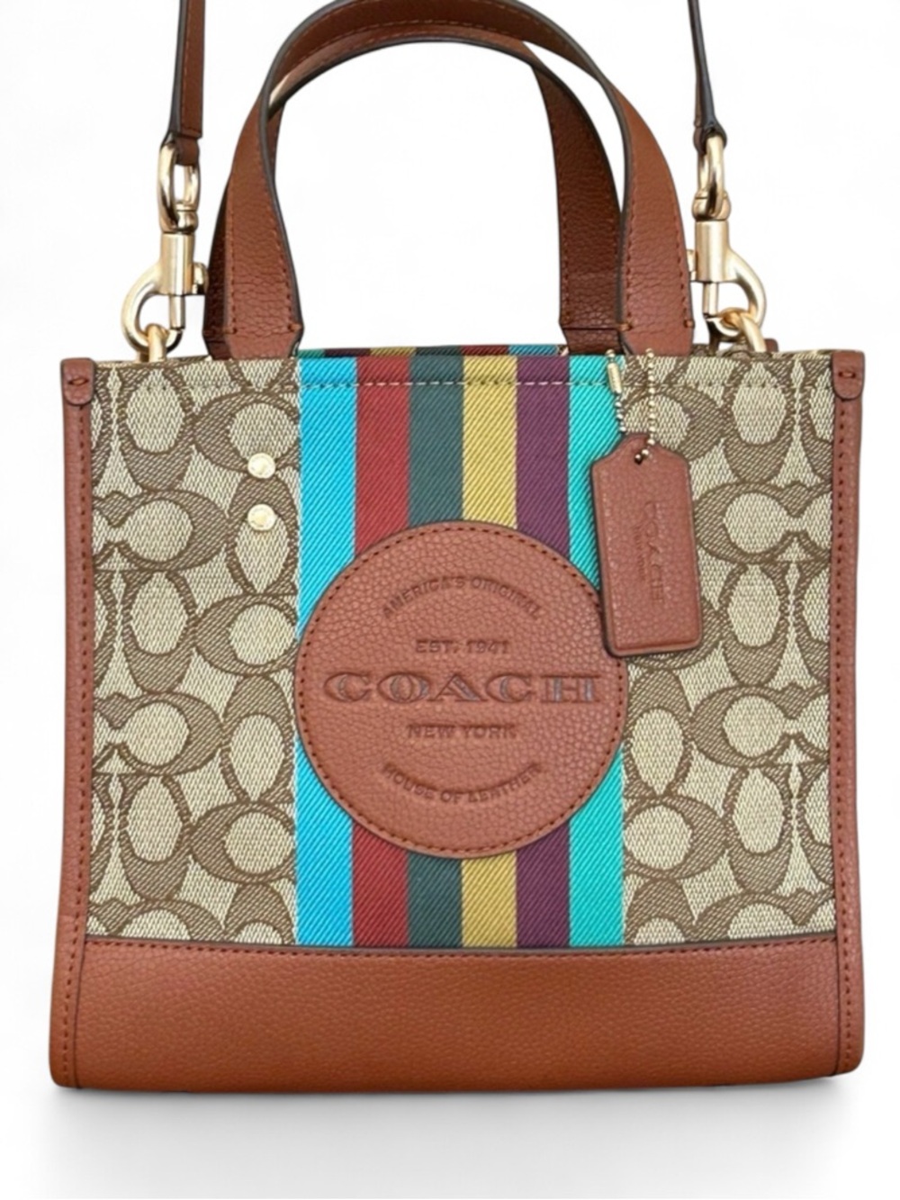 COACH Dempsey 22 Signature C Jacquard & Pebble Leather Tote w/Crossbody Strap
